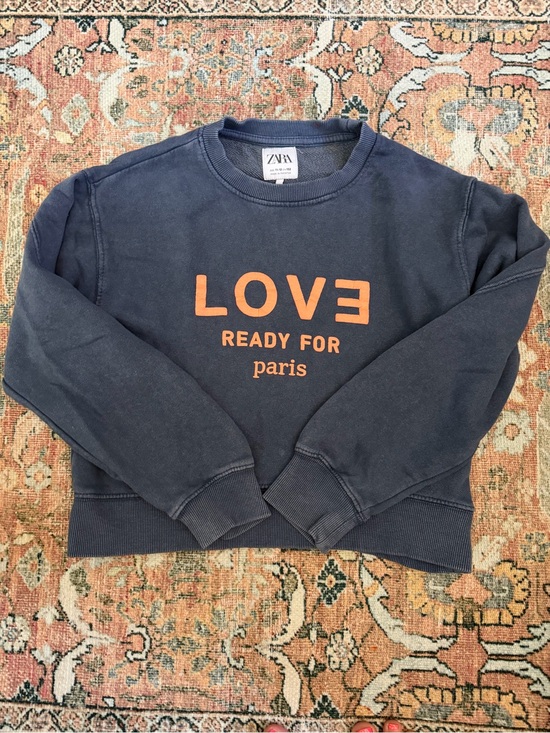 Zara Other - Zara Navy Sweatshirt with Orange 'LOVE Ready for Paris' Graphic